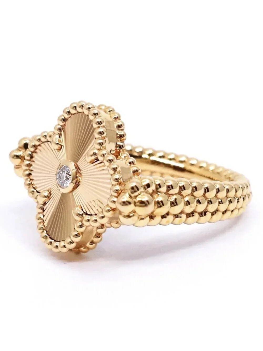 Van Cleef & Arpels 18K Pink Gold Vintage Alhambra Reversible Ring Guilloche